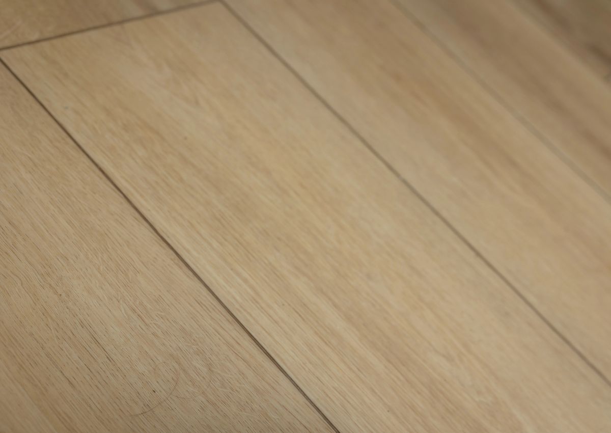 Close-up of wood-look LVP flooring planks in a Cortland, OH home