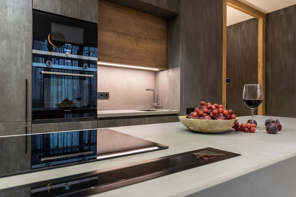 An example of a completed concrete countertop installation in Poland, OH