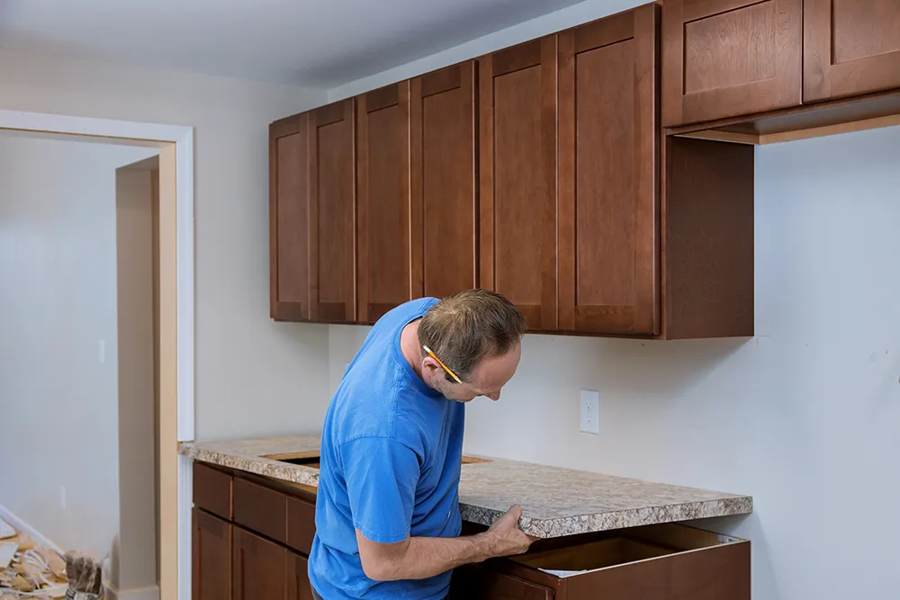 A laminate countertop installation in progress in Cortland, OH